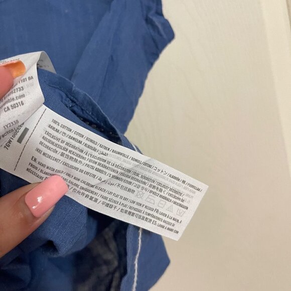 Abercrombie & Fitch Womens Blue Floral Embroidered Smocked Bohemian Blouse Small - Picture 7 of 9